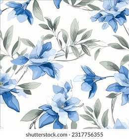 Blue vector floral pattern. seamless pattern vector with climbing flowers illustration.Suitable Design for wallpaper, fabric, wrapping paper, background. 
