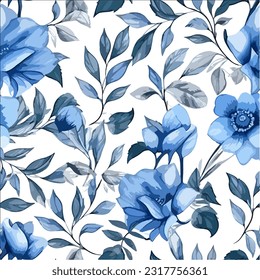 Blue vector floral pattern. seamless pattern vector with climbing flowers illustration.Suitable Design for wallpaper, fabric, wrapping paper, background. 
