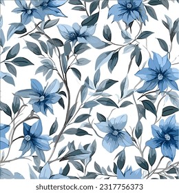 Blue vector floral pattern. seamless pattern vector with climbing flowers illustration.Suitable Design for wallpaper, fabric, wrapping paper, background. 
