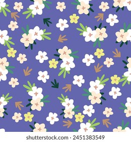 Blue vector floral pattern. seamless pattern vector with climbing flowers illustration.Suitable Design for wallpaper, fabric, wrapping paper, background