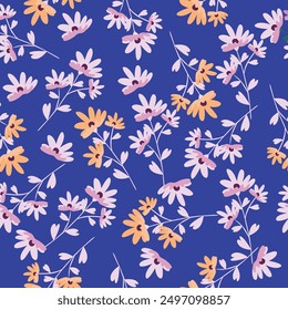 Blue vector floral pattern. seamless pattern vector with climbing flowers illustration.Suitable Design for wallpaper, fabric, wrapping paper, background