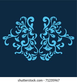 Blue vector floral silhouette background.