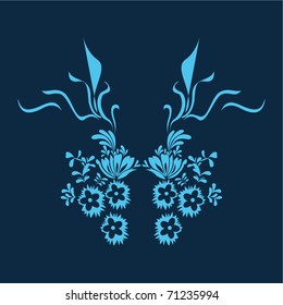 Blue vector floral silhouette background.