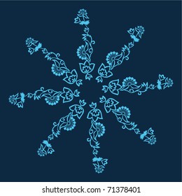 Blue vector floral silhouette background.
