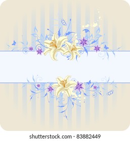 blue vector floral striped  background with lily