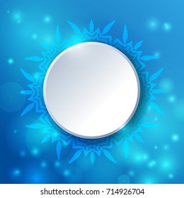 Blue Vector Flower Mandala Background with Yin Yang Symbol for Indian Design. Moroccan, Spain, Turkish, Pakistan, Ottoman Pattern Isolated