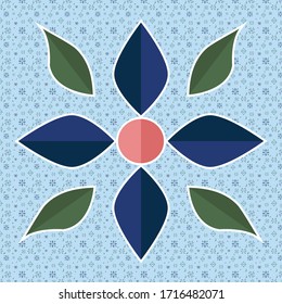 Flor vectorial azul en fondo azul pastel. Puede utilizarse como adhesivo y papel tapiz.