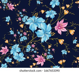 blue vector flower Pattern on navy background