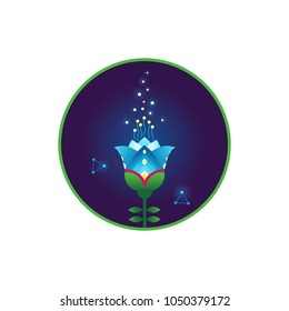 Blue vector flower in round.Psychedelic illustration t-shirt design. Acid color decor; floral ornament for flat design. Eastern style element. Arabic motifs. Decoration for cover, poster, flyer, card.