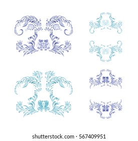 Blue vector flowers. Hand drawn illustration in folk style. Beautiful  flowers in vintage style. Floral art ornament. Vector illustrations
