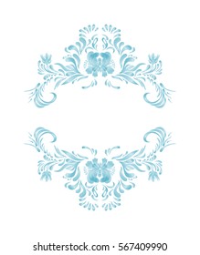 Blue vector flowers. Hand drawn illustration in folk style. Beautiful  flowers in vintage style. Floral art ornament. Vector illustrations
