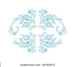 Blue vector flowers. Hand drawn illustration in folk style. Beautiful  flowers in vintage style. Floral art ornament. Vector illustrations
