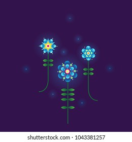 Blue vector flowers. Psychedelic illustration t-shirt design. Acid color decor; floral ornament for flat design. Eastern style element. Arabic motifs. Decoration for cover, poster, flyer, card.