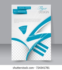 Blue vector flyer, brochure, annual report cover template. Business and education a4 design.