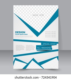 Blue vector flyer, brochure, annual report cover template. Business and education a4 design.