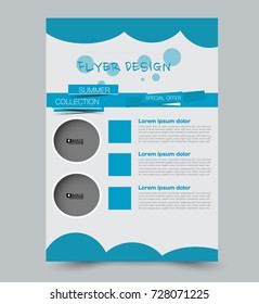 Blue vector flyer, brochure, annual report cover template. Business and education a4 design.