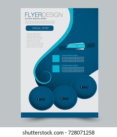 Blue vector flyer, brochure, annual report cover template. Business and education a4 design.