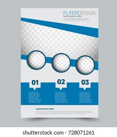 Blue vector flyer, brochure, annual report cover template. Business and education a4 design.