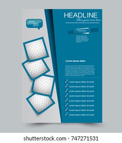 Blue vector flyer template. Abstract brochure design. Annual report cover background. For business, education, advertisement. Editable illustration