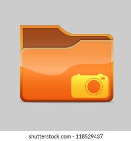 a blue vector folder icon with camera inside