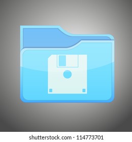 a blue vector folder icon with diskette inside