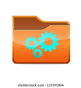 a blue vector folder icon with gears