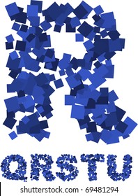 Blue vector font made of flying squares