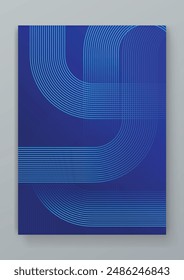 Póster abstracto de línea futurista de Vector azul con línea de resplandor. Plantilla de portada moderna para informe anual, folleto, folleto, presentación, póster y catálogo