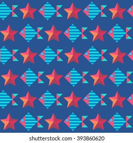 blue vector geometric nautical seamless pattern