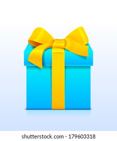 Blue vector gift box with orange bow