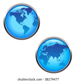 blue vector globe buttons with continents