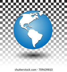 blue vector globe icon of the world