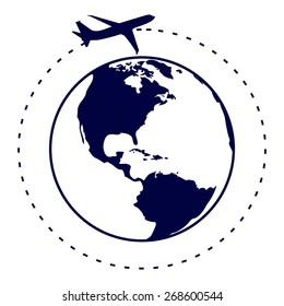 Blue Vector globe icons with airplane