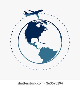 Blue Vector globe icons with airplane 
