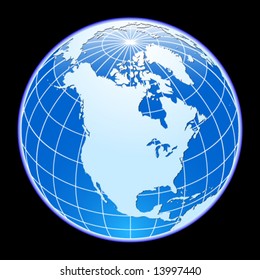 Blue Vector Globe. North America.