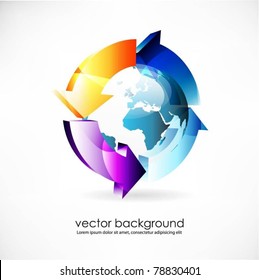 blue vector globe surface with 3d arrows