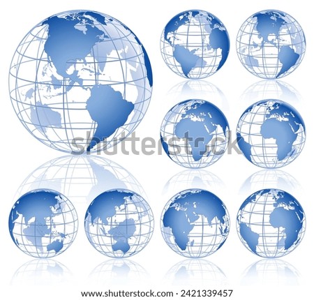 blue vector Globes, 9 pieces
