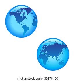 blue vector globes with continents