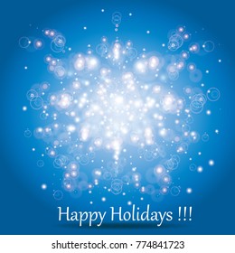 Blue vector greeting card with firework and snowflake