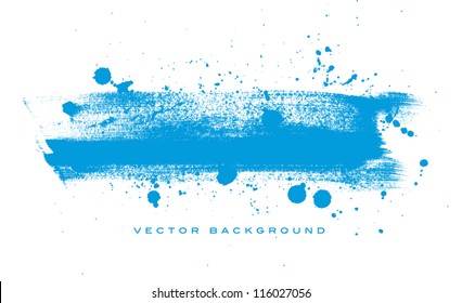 Blue vector grungy brush stroke hand painted background with paint splatter