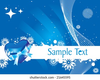 corazón vectorial azul nudo con cinta y copo de nieve