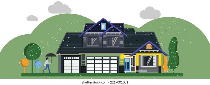 ilustración azul vectorial house con vibraciones de invierno