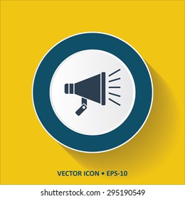 Blue vector Icon of Announcement on Yellow Color Background with Long Shadow. Eps.10.