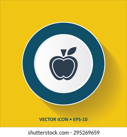 Blue vector Icon of Apple on Yellow Color Background with Long Shadow. Eps.10.