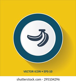 Blue vector Icon of Banana on Yellow Color Background with Long Shadow. Eps.10.