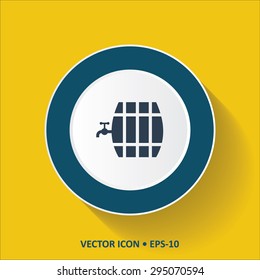 Blue vector Icon of Beer Barrel on Yellow Color Background with Long Shadow. Eps.10.