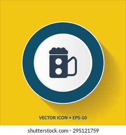 Blue vector Icon of Beer Glass on Yellow Color Background with Long Shadow. Eps.10.