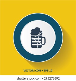 Blue vector Icon of Beer Glass on Yellow Color Background with Long Shadow. Eps.10.
