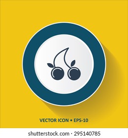 Blue vector Icon of Berries on Yellow Color Background with Long Shadow. Eps.10.