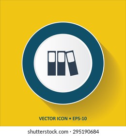Blue vector Icon of Binders on Yellow Color Background with Long Shadow. Eps.10.